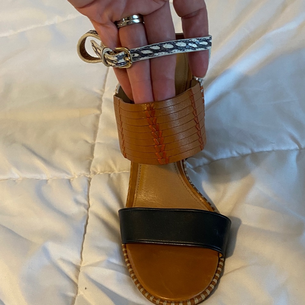 Coach Brown and Black Leather Sandal with Snakeskin Ankle Strap